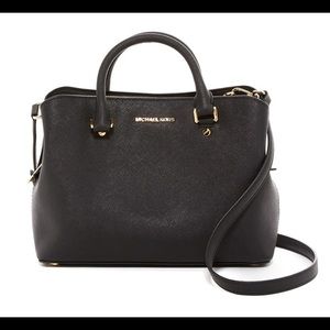 Michael Kors Large Savannah Leather Satchel Black